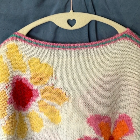 Gold & Silver: Pink & Green Crew Neck Floral Design Sweater- One size fits most - Picture 11 of 16